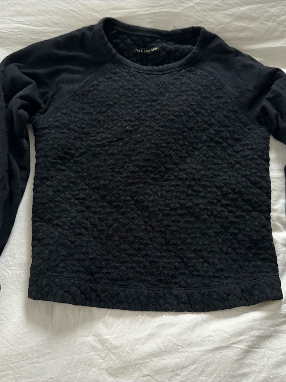 rag & bone Black Quilted-Texture Crewneck Sweater